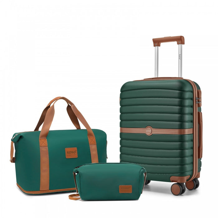 ABS+PC Hard Shell Cabin Suitcase Set with Travel Bag and Toiletry Pouch – 20-Inch – Dark Green and Brown