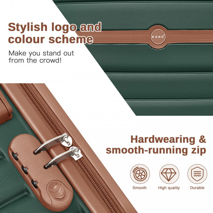 Large ABS+PC Hard Shell Suitcase Set with Travel Bag and Toiletry Pouch – 28-Inch – Dark Green and Brown