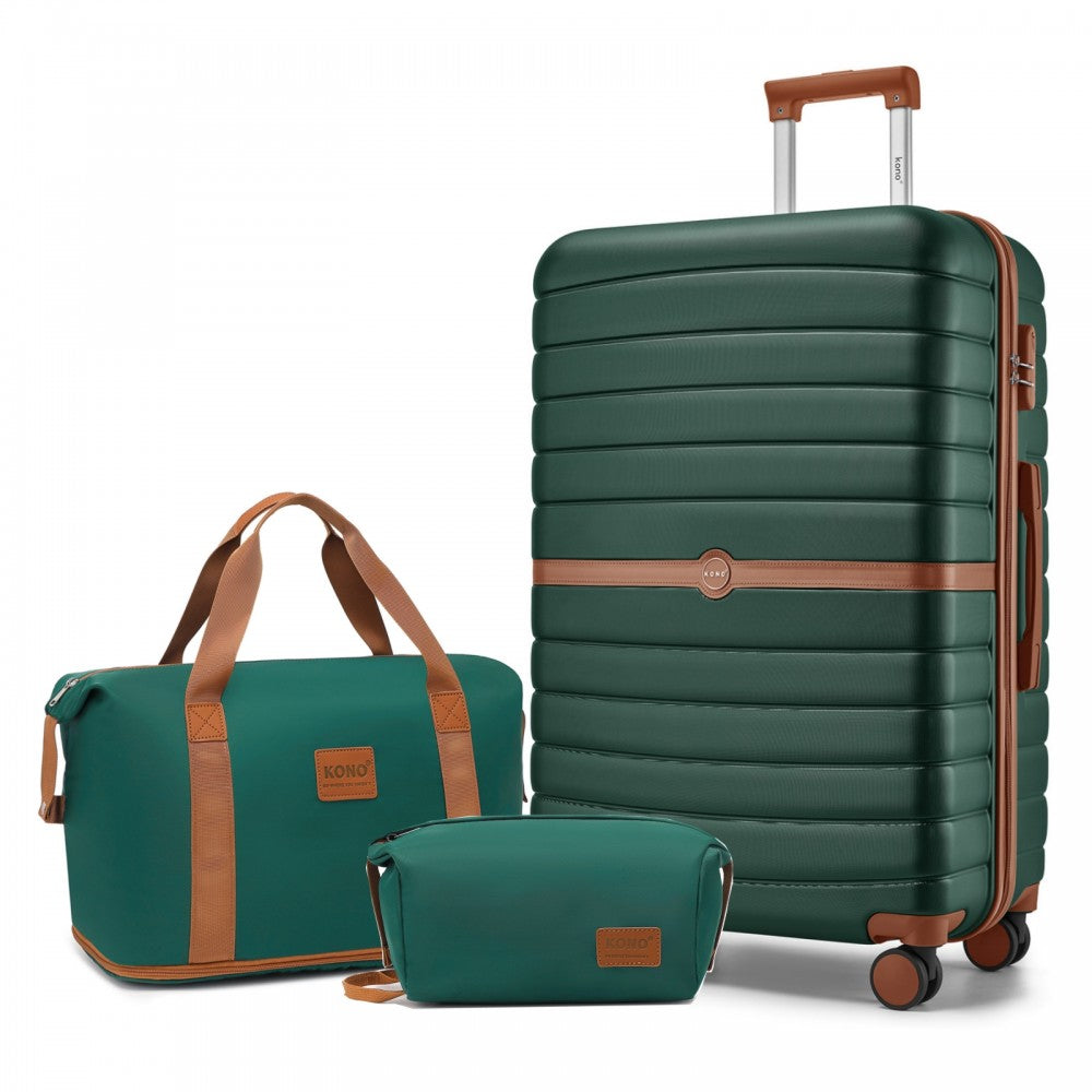 Large ABS+PC Hard Shell Suitcase Set with Travel Bag and Toiletry Pouch – 28-Inch – Dark Green and Brown
