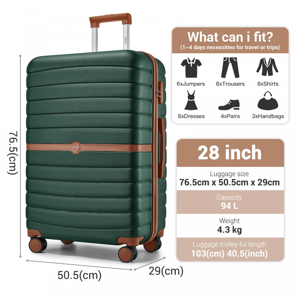 Large ABS+PC Hard Shell Suitcase Set with Travel Bag and Toiletry Pouch – 28-Inch – Dark Green and Brown