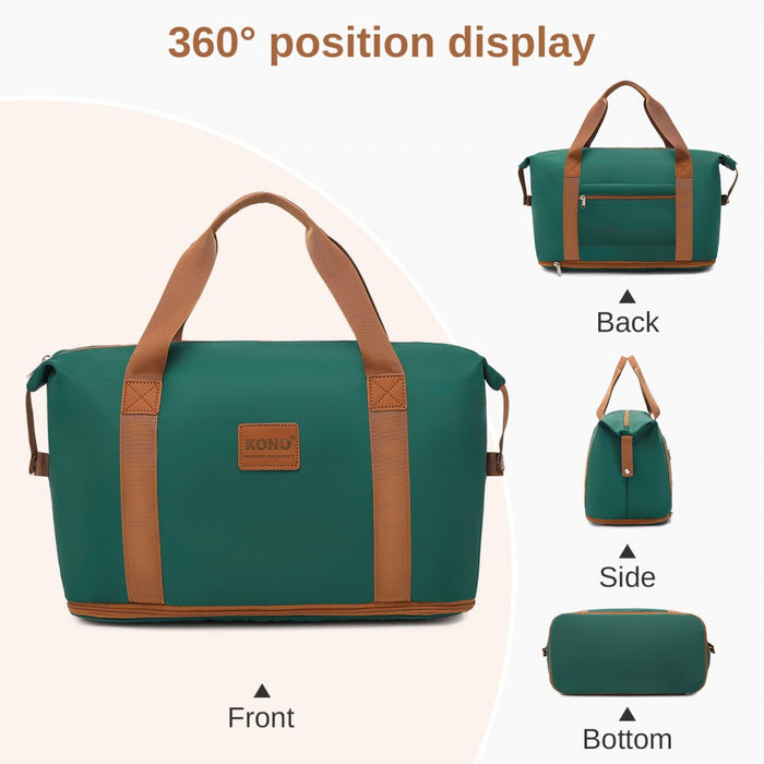 Large ABS+PC Hard Shell Suitcase Set with Travel Bag and Toiletry Pouch – 28-Inch – Dark Green and Brown