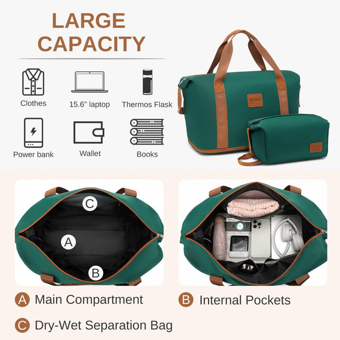Large ABS+PC Hard Shell Suitcase Set with Travel Bag and Toiletry Pouch – 28-Inch – Dark Green and Brown