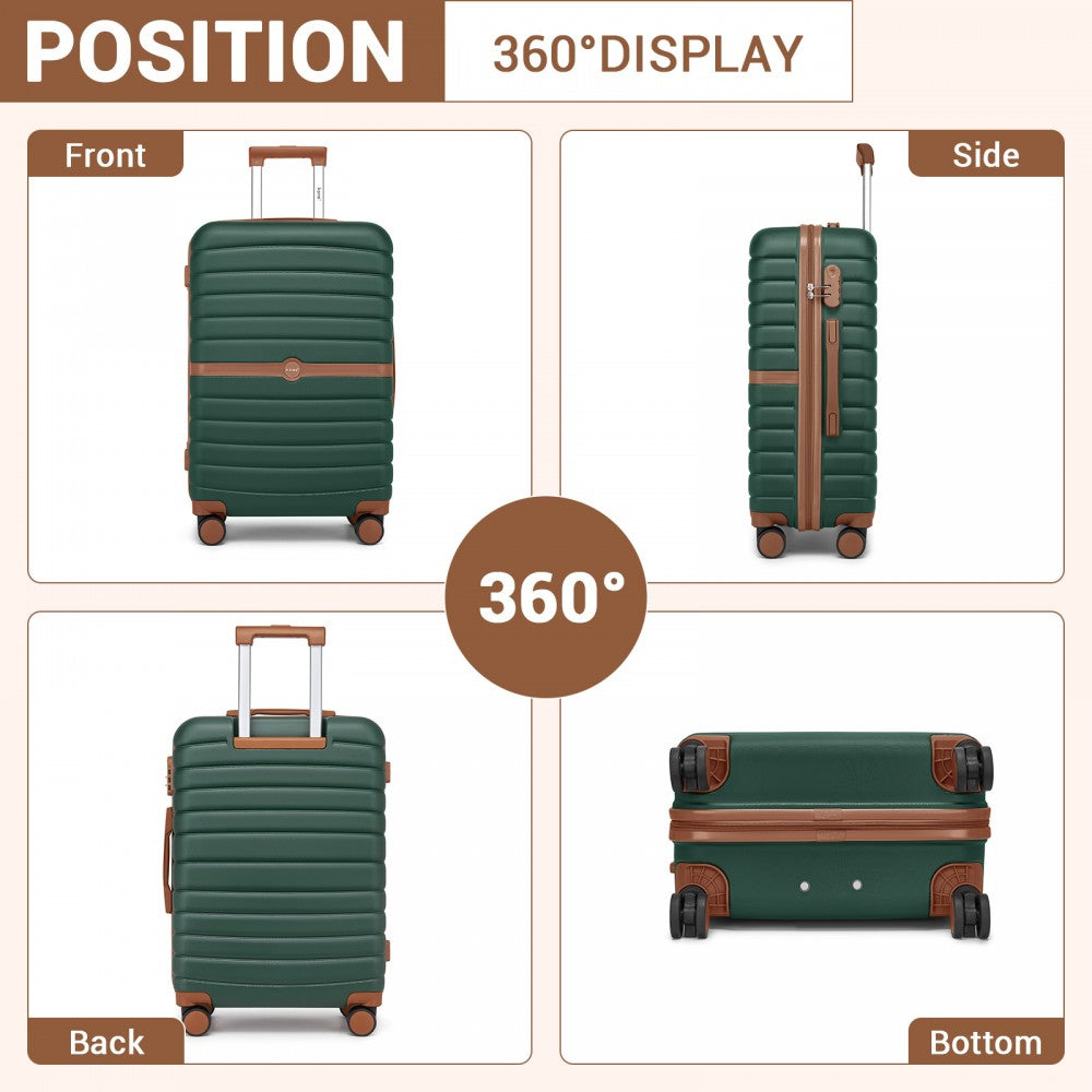 Large ABS+PC Hard Shell Suitcase Set with Travel Bag and Toiletry Pouch – 28-Inch – Dark Green and Brown
