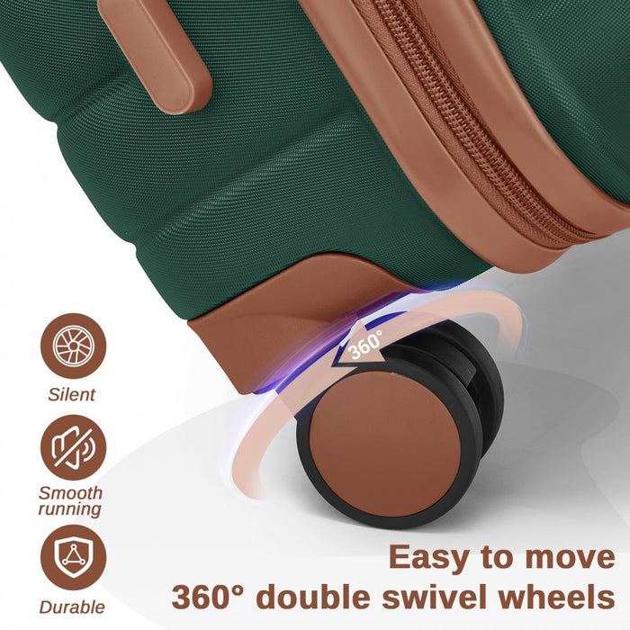 Large ABS+PC Hard Shell Suitcase Set with Travel Bag and Toiletry Pouch – 28-Inch – Dark Green and Brown