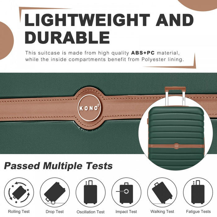 ABS+PC Striped Design with Colour-Block Details Carry-On Cabin Suitcase – 20-Inch – Dark Green and Brown