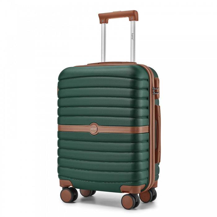 ABS+PC Striped Design with Colour-Block Details Carry-On Cabin Suitcase – 20-Inch – Dark Green and Brown