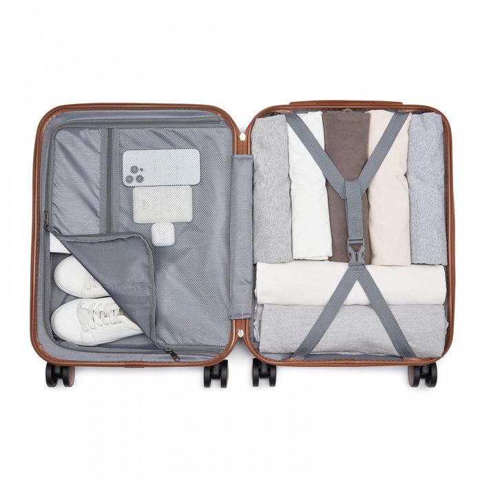 ABS+PC Striped Design with Colour-Block Details Carry-On Cabin Suitcase – 20-Inch – Dark Green and Brown