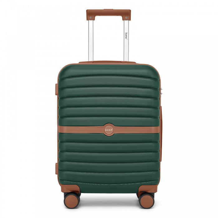 ABS+PC Striped Design with Colour-Block Details Carry-On Cabin Suitcase – 20-Inch – Dark Green and Brown