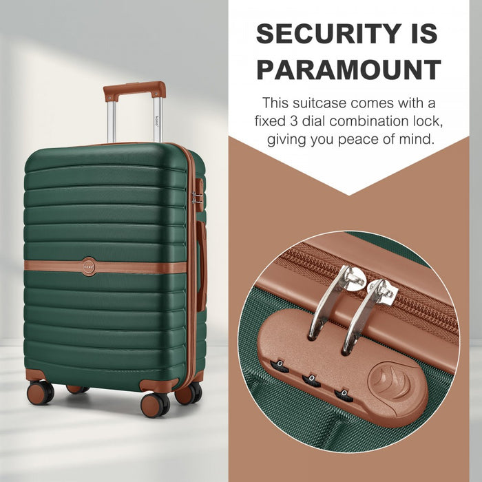 ABS+PC Striped Design with Colour-Block Details Carry-On Cabin Suitcase – 20-Inch – Dark Green and Brown