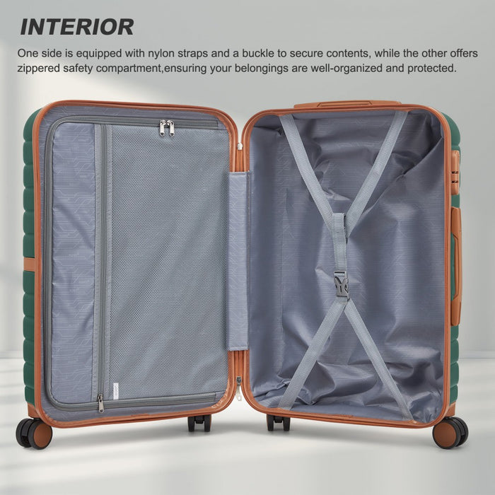 ABS+PC Striped Design with Colour-Block Details Carry-On Cabin Suitcase – 20-Inch – Dark Green and Brown