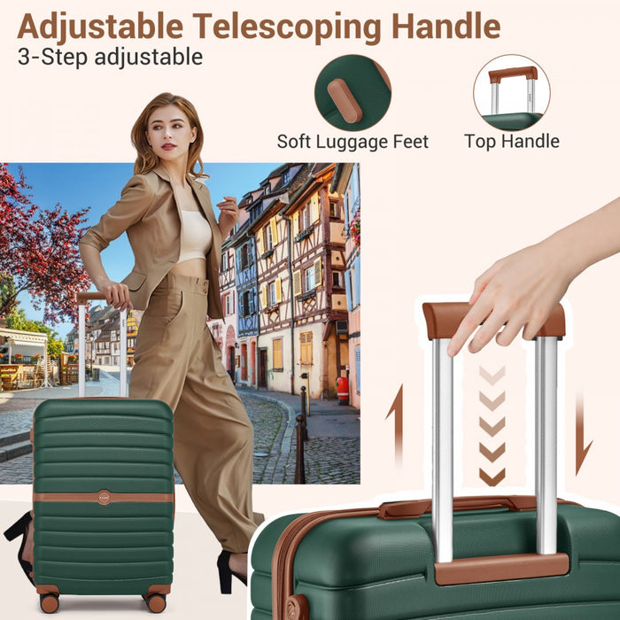 ABS+PC Striped Design with Colour-Block Details Carry-On Cabin Suitcase – 20-Inch – Dark Green and Brown