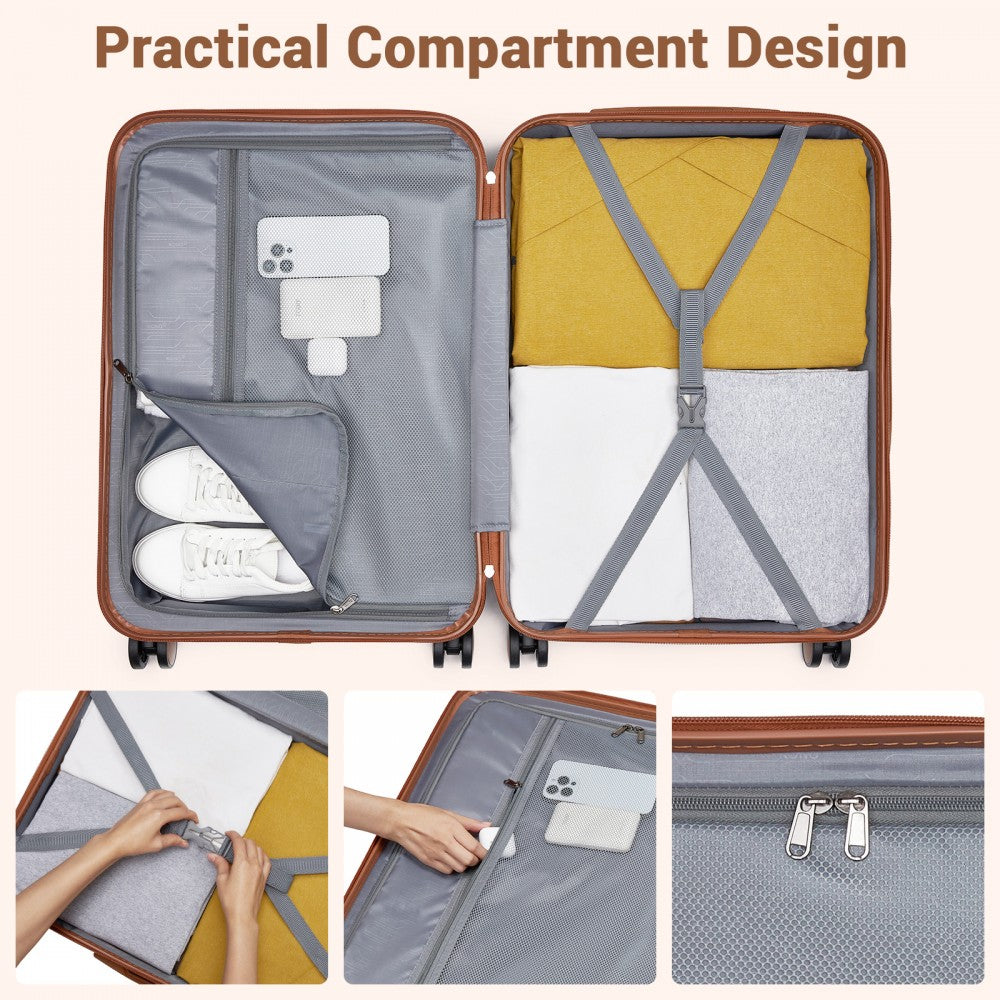 ABS+PC Striped Design with Colour-Block Details Large Checked Luggage – 28-Inch – Dark Green and Brown