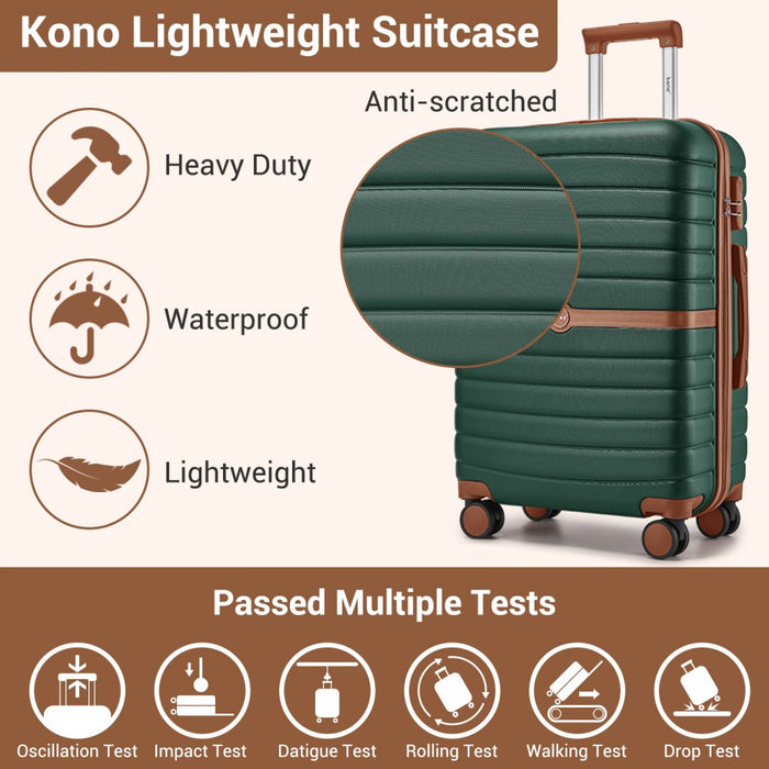 ABS+PC Striped Design with Colour-Block Details Large Checked Luggage – 28-Inch – Dark Green and Brown
