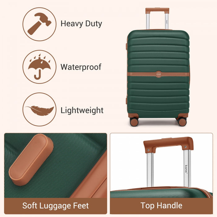 ABS+PC Striped Design with Colour-Block Details Large Checked Luggage – 28-Inch – Dark Green and Brown