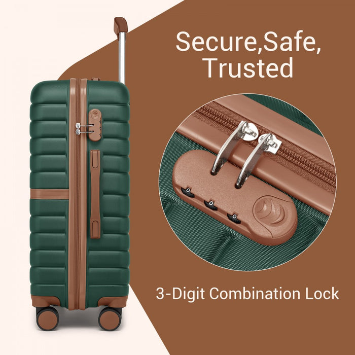 3-Piece ABS+PC Suitcase Set with Travel Bag and Toiletry Pouch – Dark Green and Brown