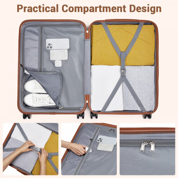 3-Piece ABS+PC Suitcase Set with Travel Bag and Toiletry Pouch – Dark Green and Brown