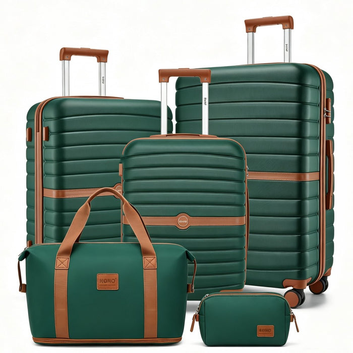 3-Piece ABS+PC Suitcase Set with Travel Bag and Toiletry Pouch – Dark Green and Brown