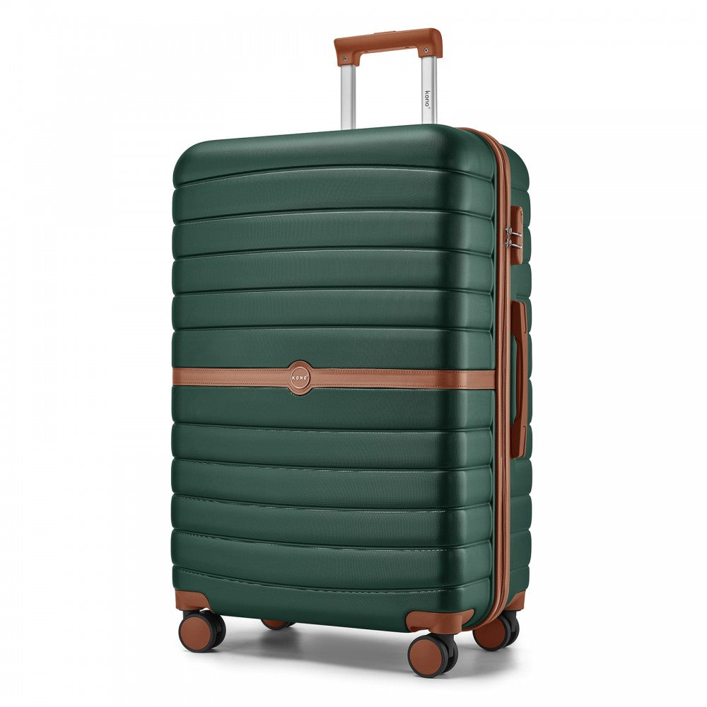 ABS+PC Striped Design with Colour-Block Details Large Checked Luggage – 28-Inch – Dark Green and Brown
