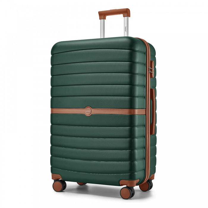 ABS+PC Striped Design with Colour-Block Details Large Checked Luggage – 28-Inch – Dark Green and Brown