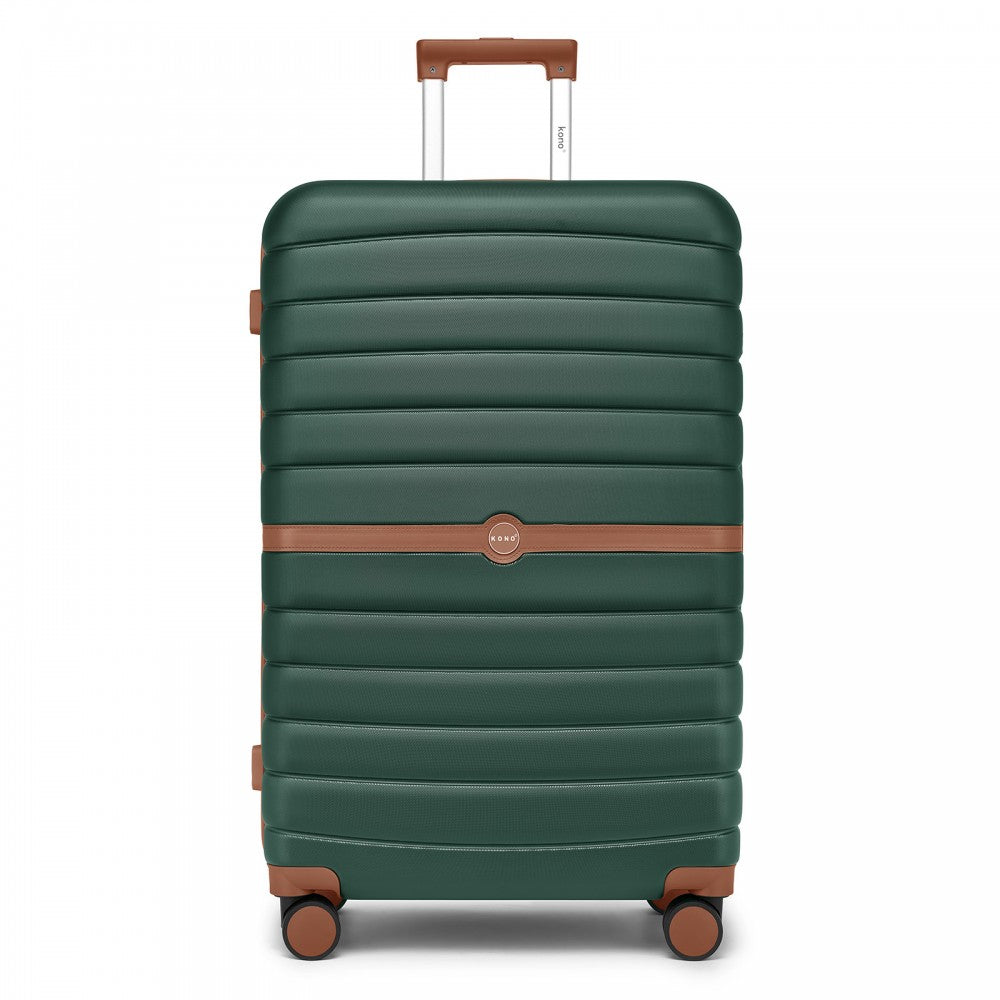 ABS+PC Striped Design with Colour-Block Details Large Checked Luggage – 28-Inch – Dark Green and Brown