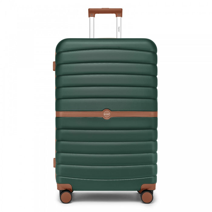 ABS+PC Striped Design with Colour-Block Details Large Checked Luggage – 28-Inch – Dark Green and Brown