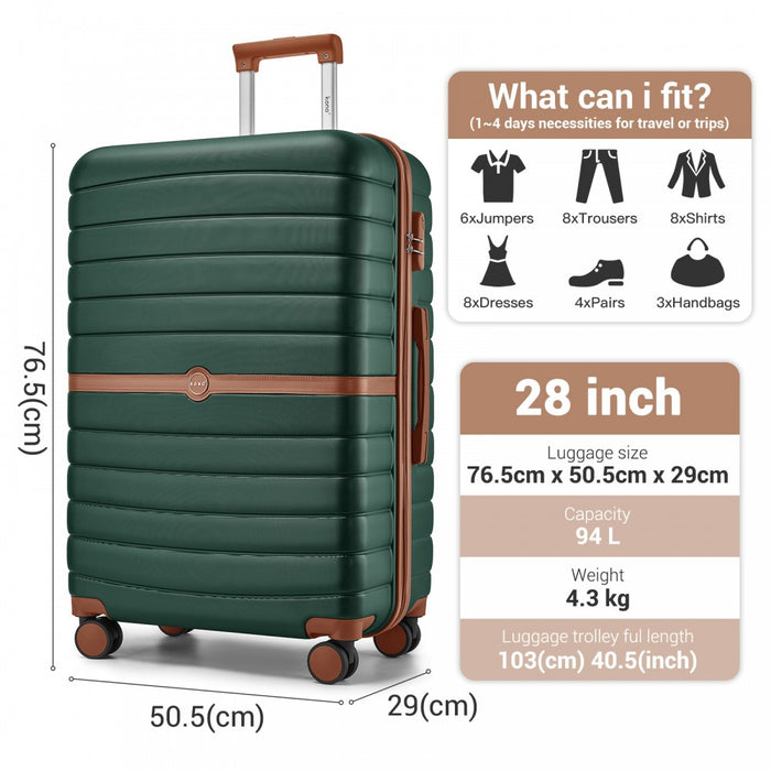 ABS+PC Striped Design with Colour-Block Details Large Checked Luggage – 28-Inch – Dark Green and Brown