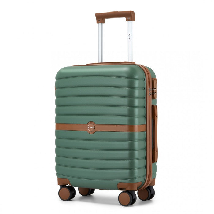 ABS+PC Striped Design with Colour-Block Details Carry-On Cabin Suitcase – 20-Inch – Green and Brown