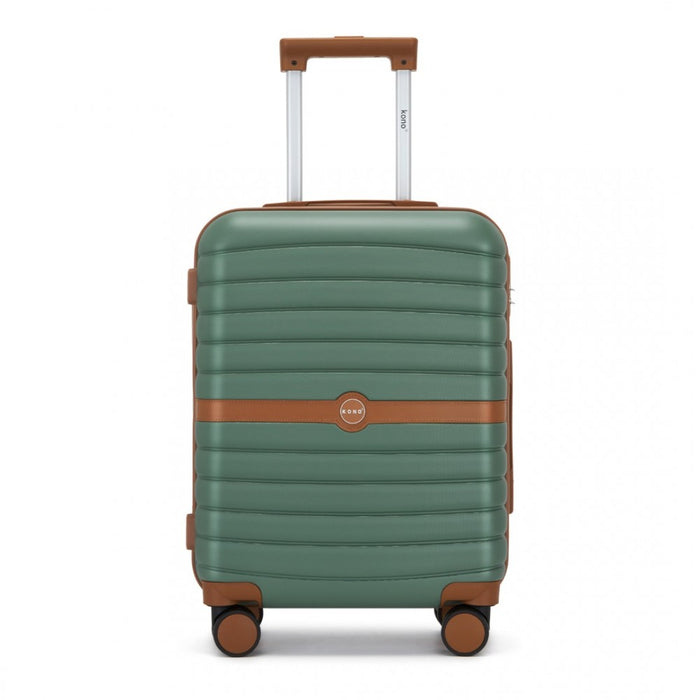 ABS+PC Striped Design with Colour-Block Details Carry-On Cabin Suitcase – 20-Inch – Green and Brown