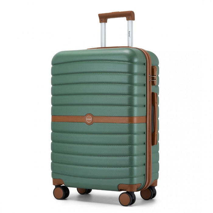 ABS+PC Striped Design with Colour-Block Details Medium Suitcase – 24-Inch – Green and Brown