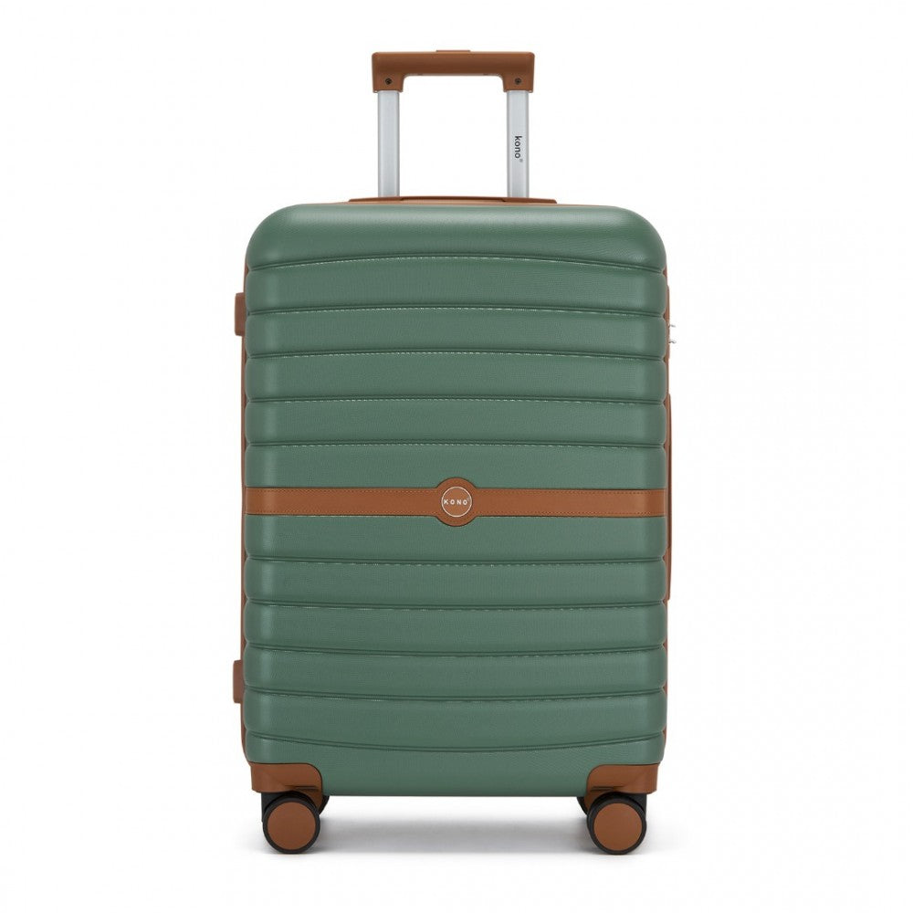 ABS+PC Striped Design with Colour-Block Details Medium Suitcase – 24-Inch – Green and Brown