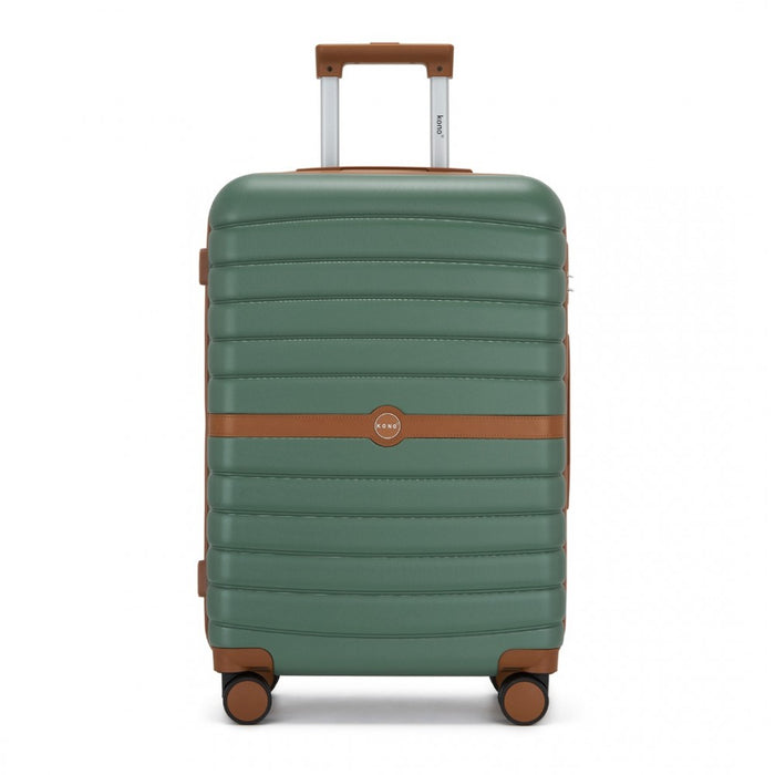 ABS+PC Striped Design with Colour-Block Details Medium Suitcase – 24-Inch – Green and Brown