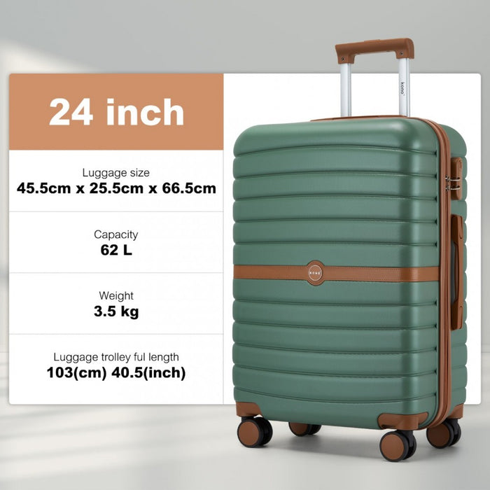ABS+PC Striped Design with Colour-Block Details Medium Suitcase – 24-Inch – Green and Brown