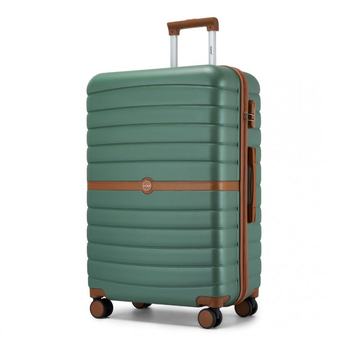 ABS+PC Striped Design with Colour-Block Details Large Checked Luggage – 28-Inch – Green and Brown
