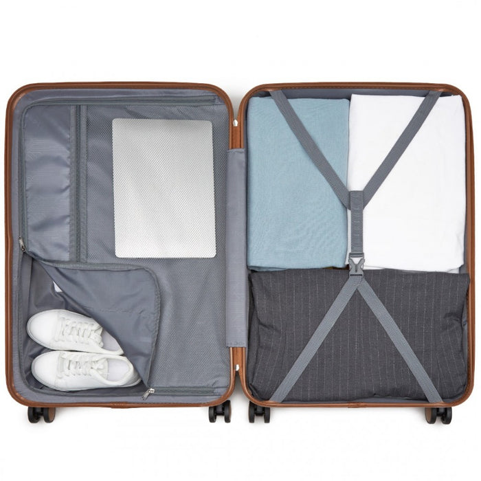 3-Piece Striped Design with Colour-Block Details ABS+PC Hard Shell Luggage Set – Green and Brown