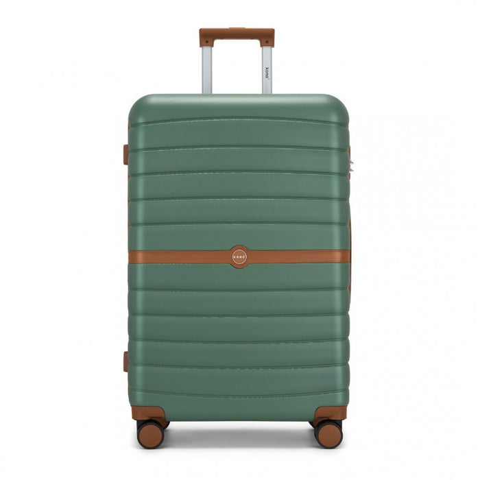 ABS+PC Striped Design with Colour-Block Details Large Checked Luggage – 28-Inch – Green and Brown