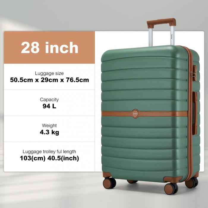 ABS+PC Striped Design with Colour-Block Details Large Checked Luggage – 28-Inch – Green and Brown