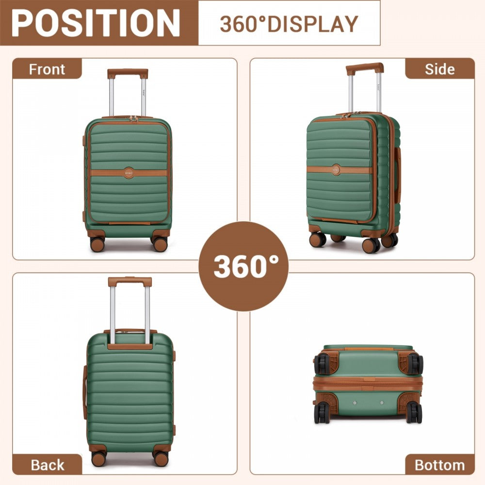 Front-Opening Cabin Suitcase with 15.6-Inch Laptop Compartment – 21-Inch – Green and Brown