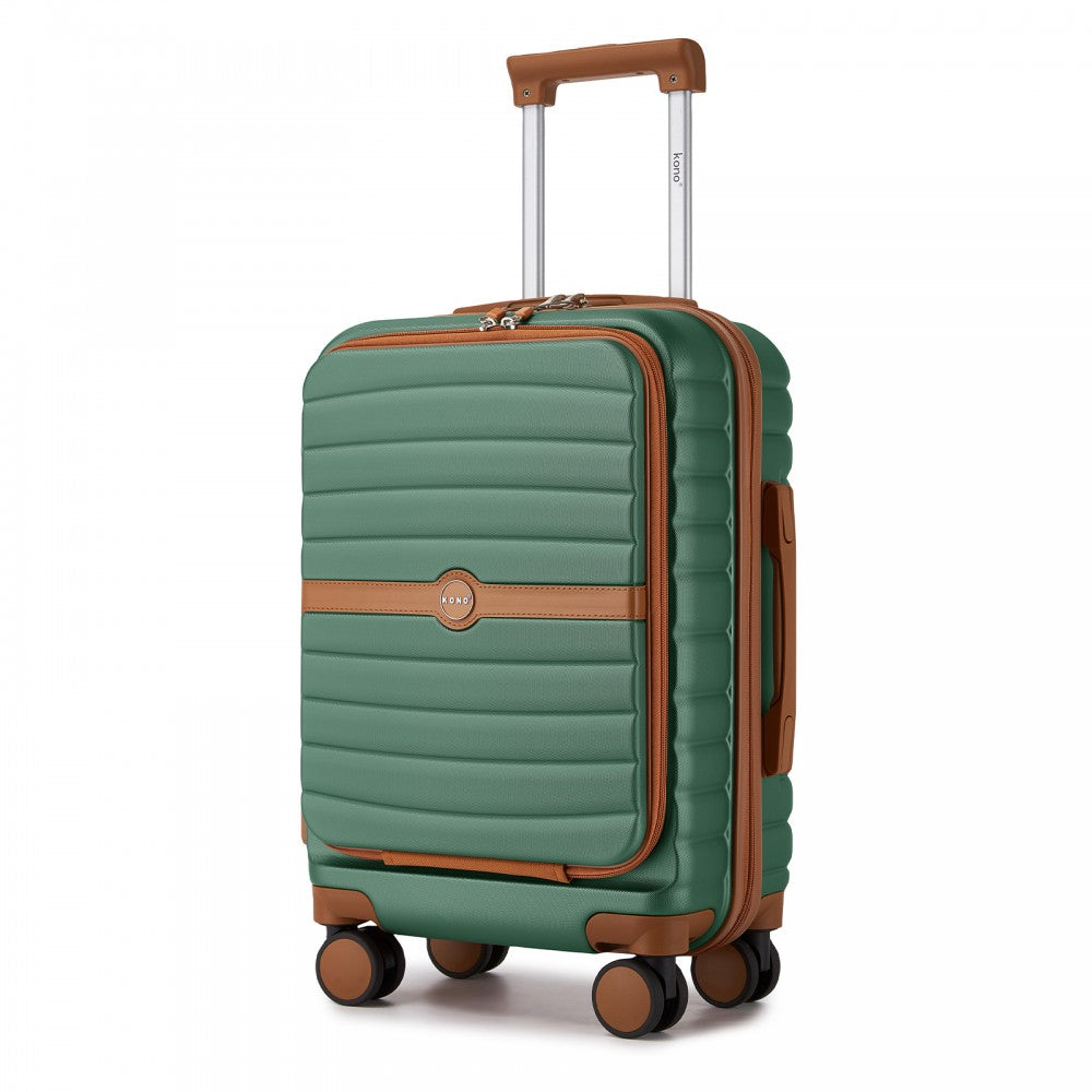 Front-Opening Cabin Suitcase with 15.6-Inch Laptop Compartment – 21-Inch – Green and Brown