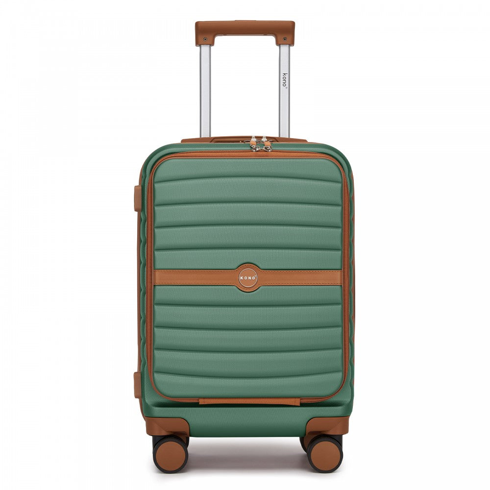 Front-Opening Cabin Suitcase with 15.6-Inch Laptop Compartment – 21-Inch – Green and Brown