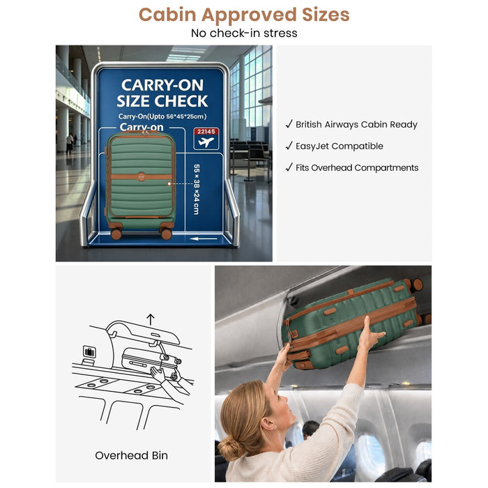 Front-Opening Cabin Suitcase with 15.6-Inch Laptop Compartment – 21-Inch – Green and Brown