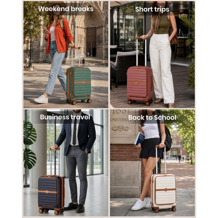 Front-Opening Cabin Suitcase with 15.6-Inch Laptop Compartment – 21-Inch – Green and Brown