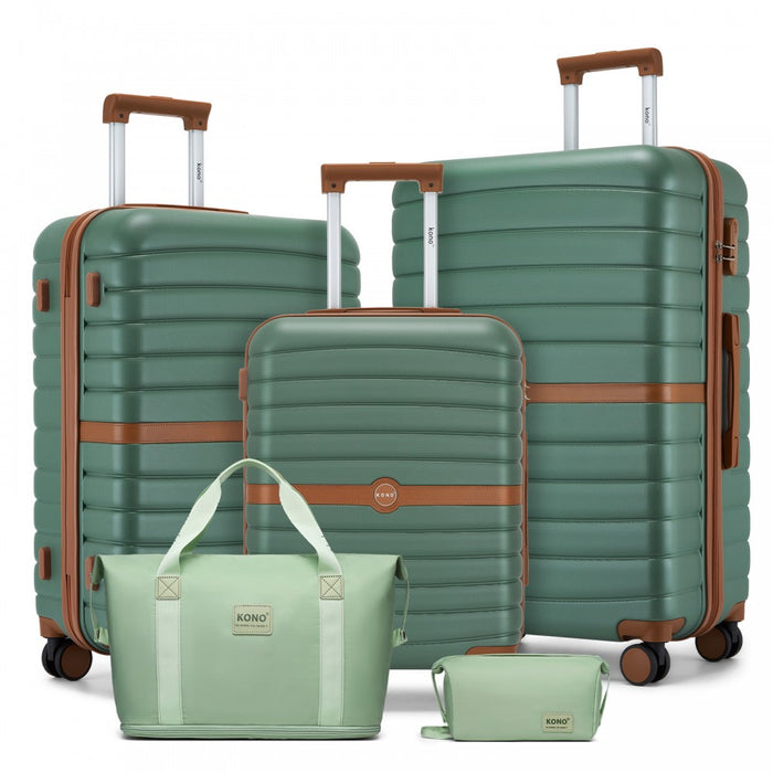 3-Piece ABS+PC Suitcase Set with Travel Bag and Toiletry Pouch – Green and Brown