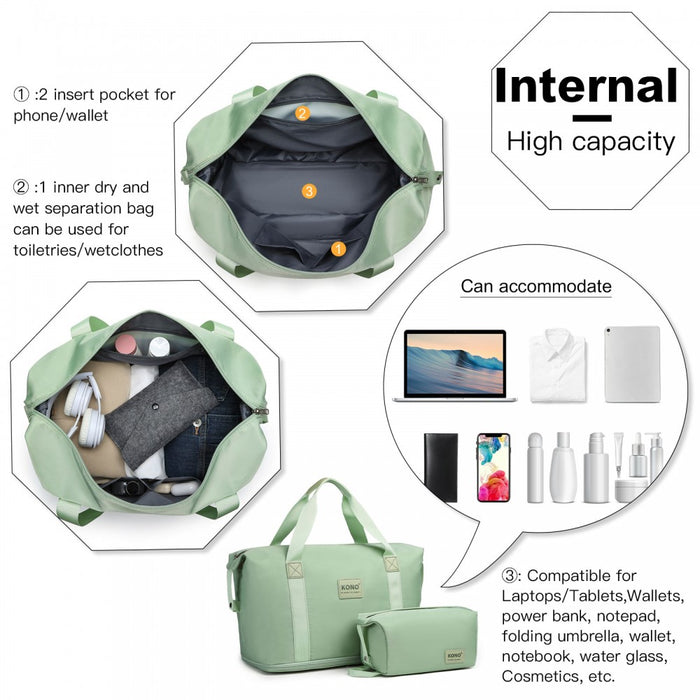 3-Piece ABS+PC Suitcase Set with Travel Bag and Toiletry Pouch – Green and Brown