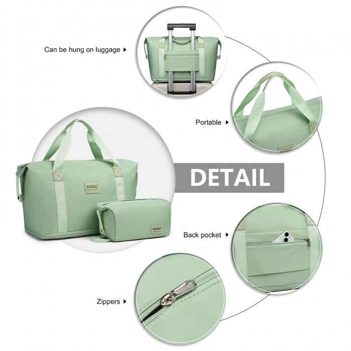 3-Piece ABS+PC Suitcase Set with Travel Bag and Toiletry Pouch – Green and Brown