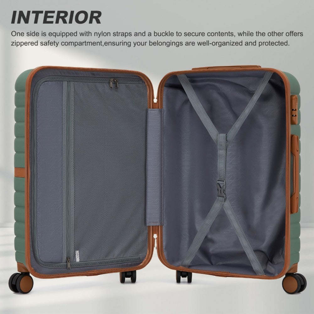 3-Piece Striped Design with Colour-Block Details ABS+PC Hard Shell Luggage Set – Green and Brown