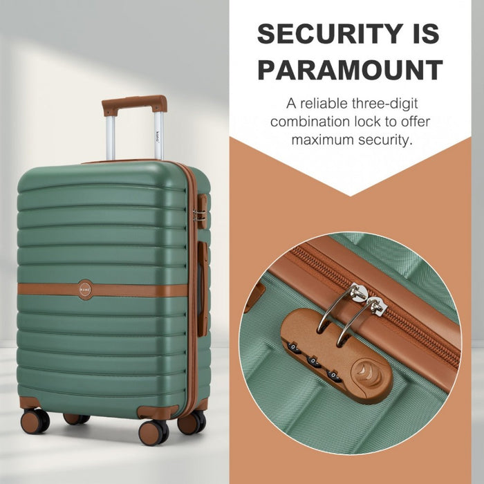 3-Piece Striped Design with Colour-Block Details ABS+PC Hard Shell Luggage Set – Green and Brown