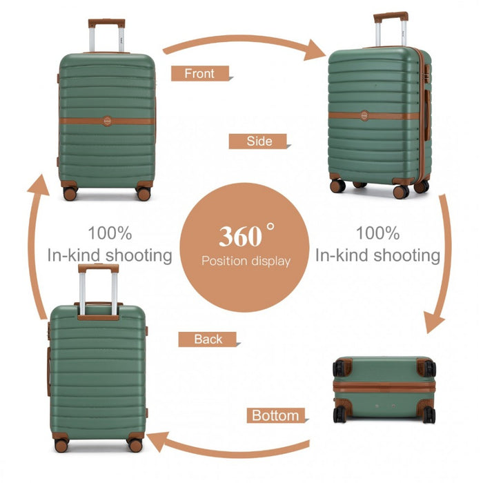 ABS+PC Striped Design with Colour-Block Details Medium Suitcase – 24-Inch – Green and Brown