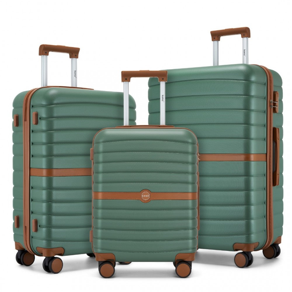 3-Piece Striped Design with Colour-Block Details ABS+PC Hard Shell Luggage Set – Green and Brown