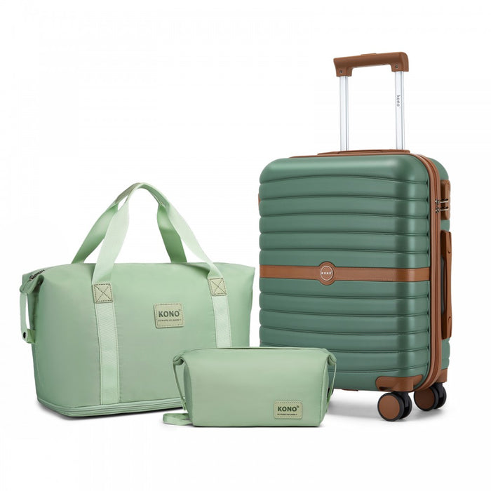 ABS+PC Hard Shell Cabin Suitcase Set with Travel Bag and Toiletry Pouch – 20-Inch – Green and Brown