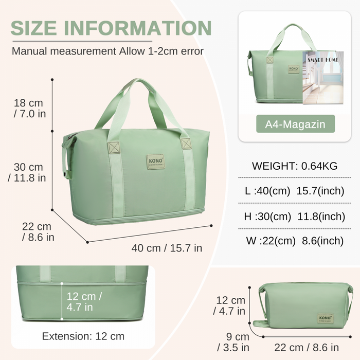 ABS+PC Hard Shell Cabin Suitcase Set with Travel Bag and Toiletry Pouch – 20-Inch – Green and Brown